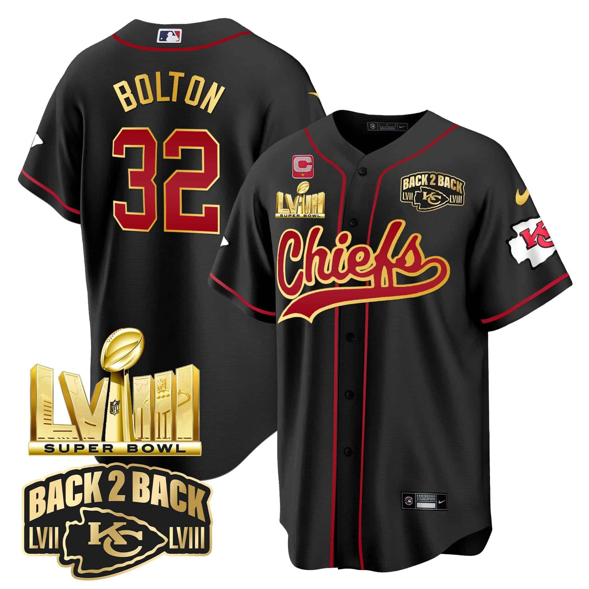 Men Kansas City Chiefs #32 Bolton Black 2024 Nike Super Bowl LVIII Back-2-Back Gold Patch Baseball NFL Jersey->indianapolis colts->NFL Jersey
